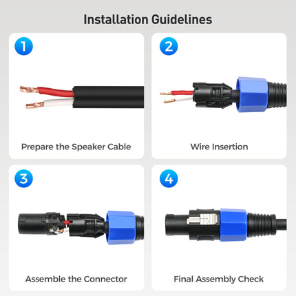 Cable Matters, paquete de 4 conectores de cable de altavoz de 4 polos - Diámetro exterior máximo de 8,5 mm/0,33 pulgadas, compatible con el conector Speakon NL4FC, NL4FX, serie NL4 de Neutrik