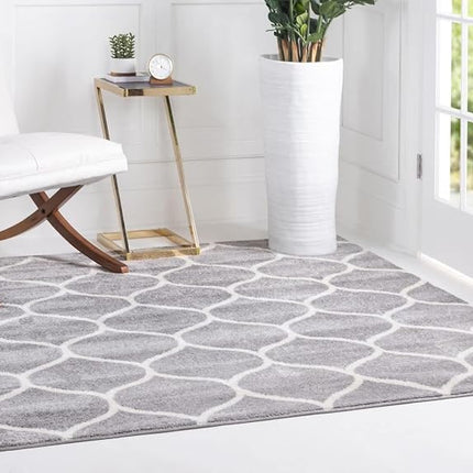 Alfombra de área Unique Loom Trellis Frieze Collection - Redonda (3' Cuadrada, Gris Claro/Marfil)