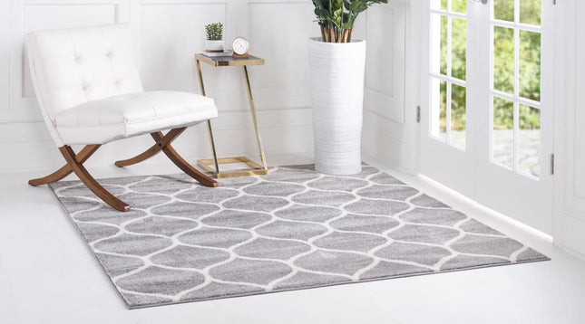 Unique Loom Trellis Frieze Collection Area Rug - Rounded (3' Square, Light Gray/Ivory)