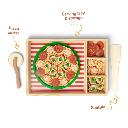 Melissa & Doug Wooden Pizza | Kitchen Role Play Set for Kids, Pretend Cooking Toy | Age 3+