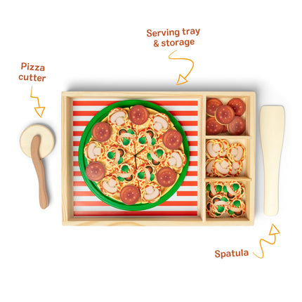 Melissa & Doug Wooden Pizza | Kitchen Role Play Set for Kids, Pretend Cooking Toy | Age 3+