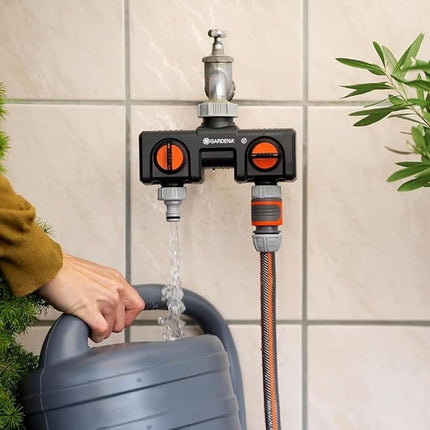 Gardena Twin-Tap Connector: Connects Two Devices to the tap, can be Used with Gardena Water Computers and timers, Water Flow can be Regulated or Switched Off (8193-20)