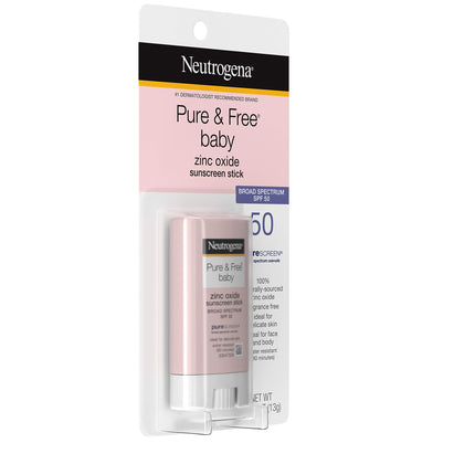 Neutrogena Pure & Free Protector Solar Mineral en Barra para Bebés con FPS 50 de Amplio Espectro y Óxido de Zinc, Resistente al Agua, Hipoalergénico, Libre de Parabenos, Tintes y PABA, Protector Solar para Cara y Cuerpo del Bebé, 0.47 oz