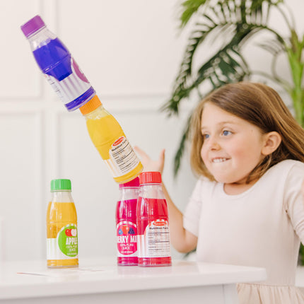 Juego de comida de juguete de Melissa & Doug: botellas de jugo Tip & Sip
