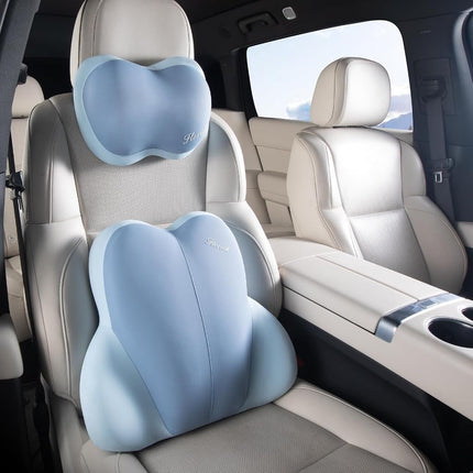 FLORICH Support lombaire avec coussin de nuque pour voiture, coussin de nuque pour chaises, oreiller de tête pour voiture ergonomique en mousse à mémoire de forme ultra-épais pour chaise de bureau (bleu)
