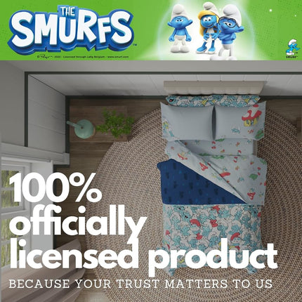 Franco The Smurfs Kids Bedding Super Soft & Cozy Reverisble Microfiber Comforter and Sheet Set with Sham, 5 Piece Twin Size, (Officially Licensed Product)