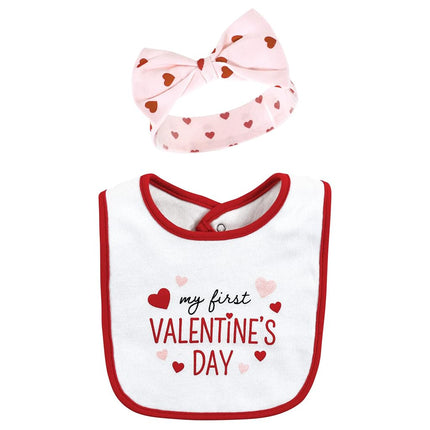 Hudson Baby Set de Babero y Diadema o Gorros de Algodón Unisex para Bebé, Valentine Sweetheart, Talla Única