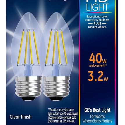 GE Lighting Reveal HD LED 3.2-watt (40-watt Replacement), 240-Lumen Blunt Tip Light Bulb with Medium Base, 2-Pack