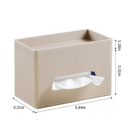 Cretkhp Rectangular Tissue Box Cover with Storage Tray, PU Leather Tissue Box Holder for Bathroom Vanity Countertop Night Stands Bedroom Office Desk, Stylish Tissue Holder Decorative Organizer (Beige)