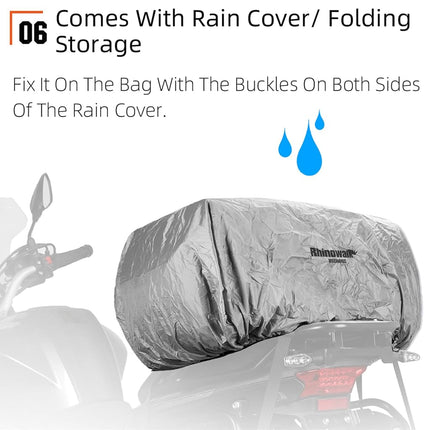 Rhinowalk - 70L MOLLE MOLLE System Sissy Bar Sissy Bar Sissy Waterproof Motorcycle Rear Bag - Black