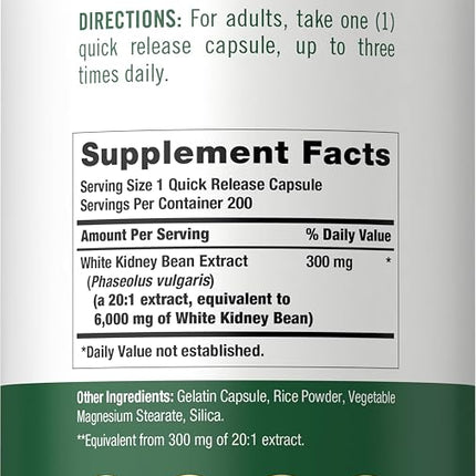White Kidney Bean Carb Blocker | 6000mg 200 Count | Non-GMO & Gluten Free Extract | by Carlyle