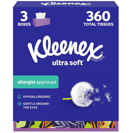 Ultra Soft Facial Tissues, 3 Flat Boxes, 120 Tissu
