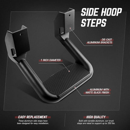 DNA Motoring SSTEP-BK Pair Black Aluminum Side Hoop Steps Compatible With Most Pickups and SUV's, 12" L x 11" W x 8" H