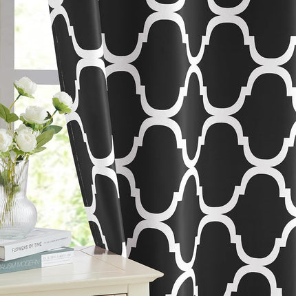 Melodieux Moroccan Fashion Thermal Insulated Room Darkening Blackout Grommet Curtains for Living Room, 42 by 96 Inch, Black (2 Panels)