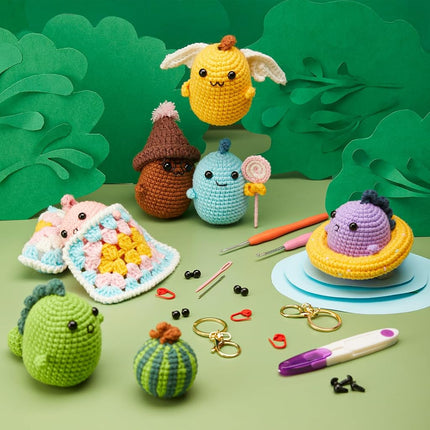 INSCRAFT Crochet Kit for Beginners, 6 Pack Dinosaurs Crochet Animal Kit