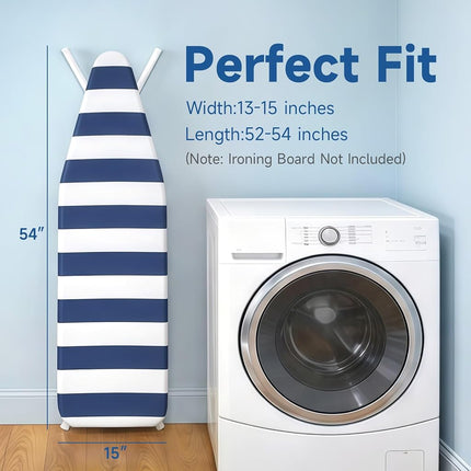 Whitmor Ironing Board Cover and Pad, Cotton, White + Blue, 54" x 15"