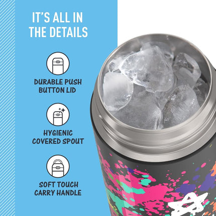 Thermos FUNTAINER 16 Ounce Stainless Steel Vacuum Insulated Bottle with Wide Spout Lid, Graffiti Girl