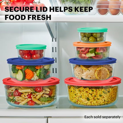 Pyrex Simply Store Glass Round Food Container Set with Multi-Colored Lids (14-Piece)