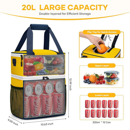 Maelstrom Lunch Box for Women, 20L Insulated Lunch Bag Men, Leakproof Double Deck Cooler Bag, Soft Lunch Cooler with Quick Access Flip-Top Lid for Work, Beach,Travel, Camping