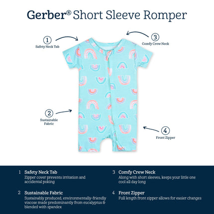 Barboteuse Gerber unisexe ultra-douce à manches courtes avec viscose d'eucalyptus, Rainbow Sky, 6-9 mois