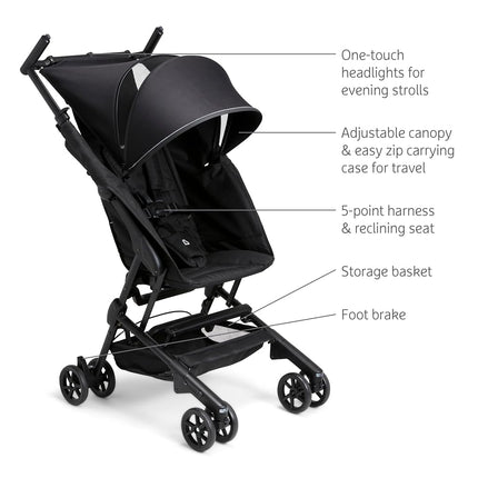 Munchkin Night Owl Lightweight Travel Stroller with Wheel Lights, Ultra Compact for Daily Travel and Easy Storage, Baby and Toddler, Black