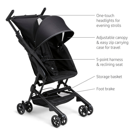 Munchkin Night Owl Lightweight Travel Stroller with Wheel Lights, Ultra Compact for Daily Travel and Easy Storage, Baby and Toddler, Black