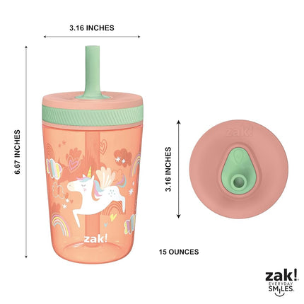 Zak Designs Unicorn Kelso 15oz Leak-Proof Toddler Straw Cups, 2-Pack