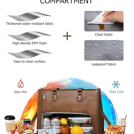 Lunch Tote Bag with Insulated Compartment for Women Work, Vegan Leather Laptop Bag with 15.6" Computer Compartment Small Purse for Daily Office Travel Picnic