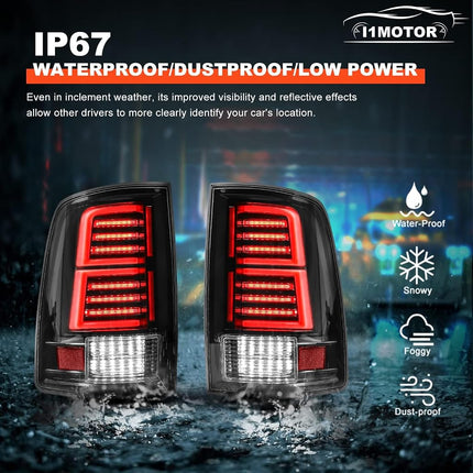 I1MOTOR Full LED Tail Lights for 2009-2018 Dodge Ram 1500 2500 3500 Taillights Car Rear Sequential DRL Turn Signal Light Automotive Brake Lamps Assembly Replacement Driver & Passenger Side