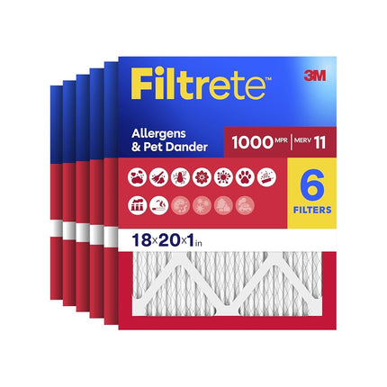 Filtrete 18x20x1, Filtre à air pour fournaise/climatiseur, MPR 1000, Protection Micro-Allergènes, Paquet de 6 (dimensions exactes 17.81 x 19.81 x 0.81)