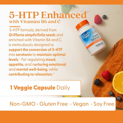 Doctor's Best 5-HTP Enhanced with Vitamins B6 and C, Non-GMO, Vegan, Gluten Free, Soy Free, 120 Veggie Caps
