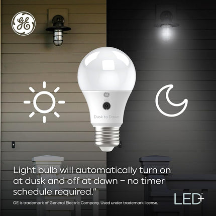 GE LED+ CA11 Dusk to Dawn LED Light Bulbs, Automatic On/Off Outdoor Security Lights, Daylight, E26 Medium Base, 2 Count (Pack of 1)