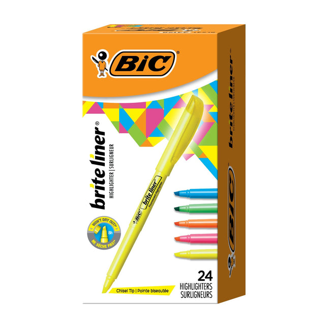 BIC Brite Liner Highlighters, Chisel Tip, 24-Count