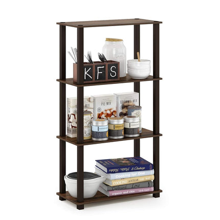 Furinno TURN-S-TUBE Storage Shelves, 4-Tier Book Shelf, Corner Shelf, Toolless Open Shelves, for Organization and Storage, Living Room, Garage, Home Office, Walnut