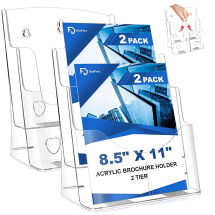2 Pack Acrylic Brochure Holder 8.5 x 11 in, 2 Tier