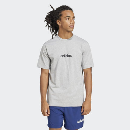 Adidas Mens Essentials Linear Single Jersey T-Shirt, Medium Grey Heather/Black, XX-S