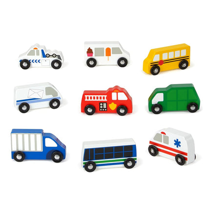 Melissa & Doug Wooden Town Vehicles Set (Wooden Storage Tray, 9 Pieces)