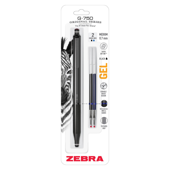 Zebra Pen G-750 Retractable Gel Pen, Black Brass B