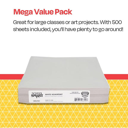 Sax Plain White Newsprint Newspaper - 8 1/2 x 11 inches - Pack of 500 - White