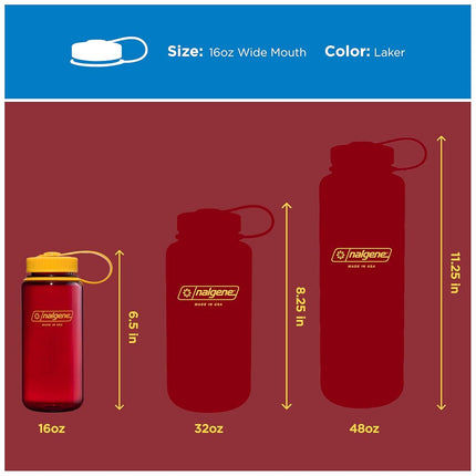 Nalgene Water Bottle - Lightweight Sustain Tritan BPA-Free Shatterproof Bottle for Backpacking, Hiking, Gym, 16 OZ, Wide Mouth, Laker