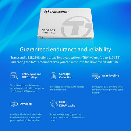 Transcend SSD230S 4TB SATA III 6Gb/s SSD, Read/Write up to 560/520 mb/s with DRAM Cache TS4TSSD230S