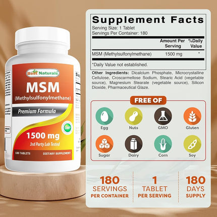 Best Naturals Msm 1500 Mg 180 Tablets