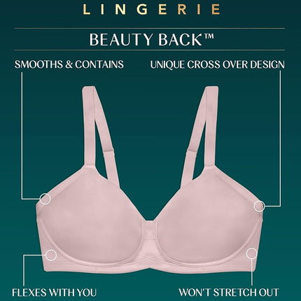 Vanity Fair Women's Beauty Back Bra with Extended Side & Back Smoothing, Full Figure Wirefree - Star White, 44DD