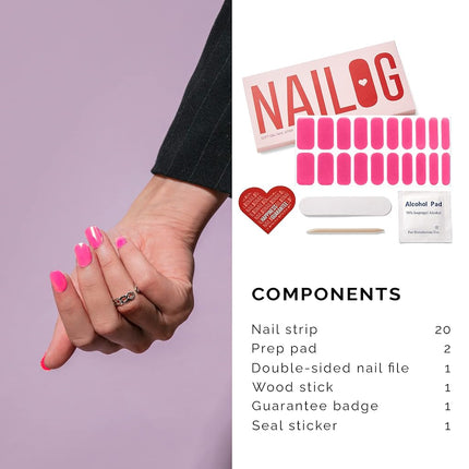 NAILOG Semi Cured Gel Nail Strips, Extra Long Nail Polish Strips (20 Pieces), Long Lasting Semi Cured Nail Stickers with Soft Glossy Gel Finish,Pink Bomb