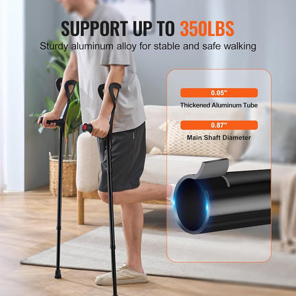 VEVOR Forearm Crutches for Adults, 10-Level Height Adjustable Walking Forearm Crutches, Aluminum Folding Medical Crutches with Open Cuff & Non-Slip Pad for Leg Injury Surgery Disabled, 1 Pair (159 KG)