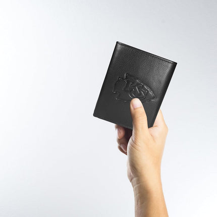 NFL Kansas City Chiefs Unisex Embossed Leather Tri-fold Wallet, Black, One Size
