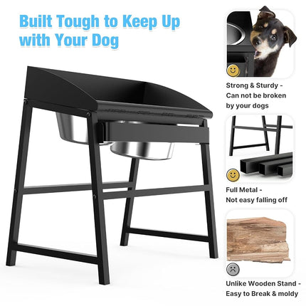 Elevated Dog Bowls for Large Dog, 15“ Tall Raised Food and Water Bowl Set with Stand, Full Metal Spill Proof Design and Stainless Bowls for Indoor & Outdoor Use