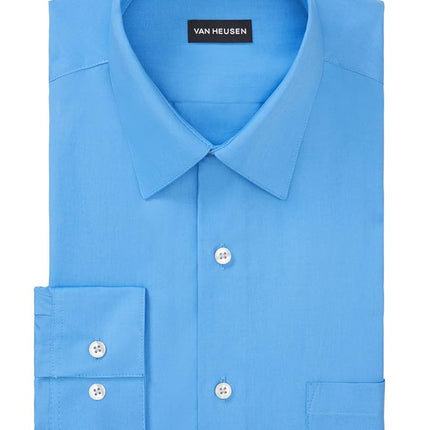 Van Heusen Men's Dress Shirt Regular Fit Poplin Solid, Pacifico, 17.5" Neck 36"-37" Sleeve