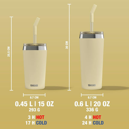 Sigg Helia Travel Mug, Double-Walled Insulated Thermal Cup with Glass Straw, Leakproof Stainless Steel Tumbler for Hot and Cold Drinks