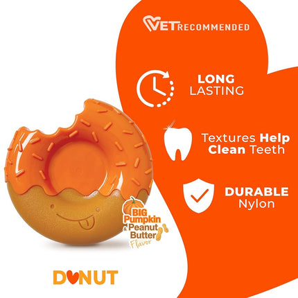 Nylabone Limited Edition 70th Birthday Donut Power Chew Toy for Dogs, Durable & Tough Dog Toys for Aggressive Chewers, Pumpkin & Peanut Butter Flavor, Large - Up to 50 lbs (1 Count)